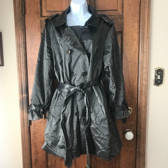 Joan Rivers Olive w/Shimmer Trench Coat w/Epaulettes Size 2X - Picture 1 of 16